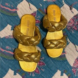 Miu Miu Gold Braided Sandals
